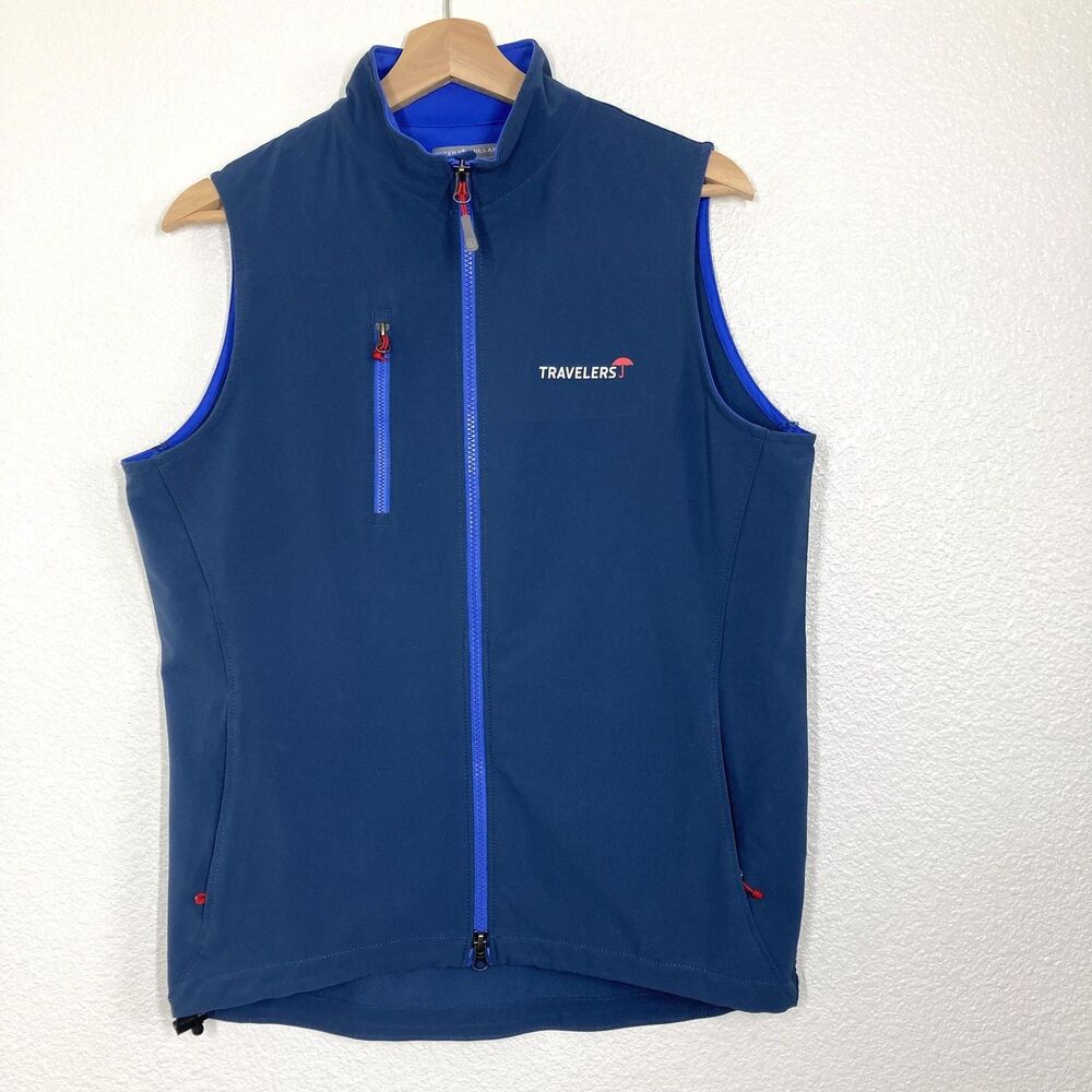 Peter Millar Wind Vest Mens Medium Blue Full Zip Travelers Umbrella Golf Outdoor
